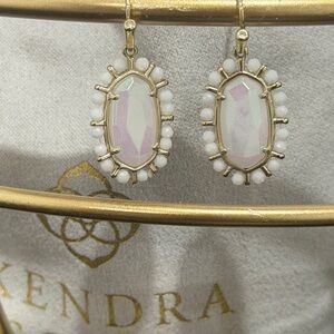 Kendra Scott Opal-Like Glass Halo Drop Earrings in White and Iridescent